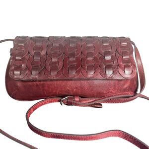 Patricia Nash Round chain link Leather Crossbody Bag Adjustable Strap Baku Red